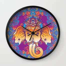 Hindu Lord Ganesha over ornate colorful mandala.  Wall Clock