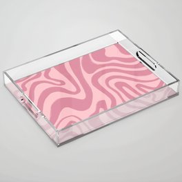 Cozy Hand-Painted Retro Modern Swirl in Rose Pink on Blush Pink Acrylic Tray