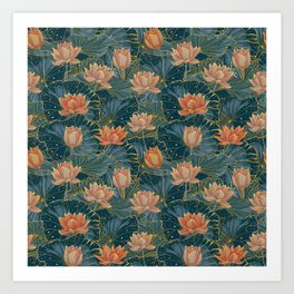 Elegant Lotus in Bloom Pattern Art Print