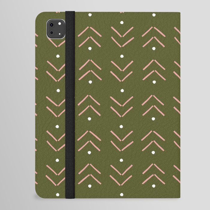 Arrow Geometric Pattern 4 in Olive Green Rose Gold iPad Folio Case