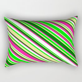 [ Thumbnail: Eye-catching Deep Pink, White, Lime, Tan & Dark Green Colored Lined/Striped Pattern Rectangular Pillow ]