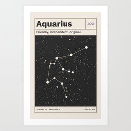 Aquarius Constellation Retro Minimalist Zodiac Print Art Print