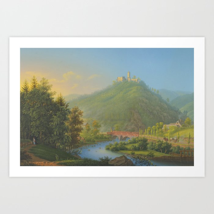 View of Kynsburg over the Weistritz River Valley in Silesia  Art Print