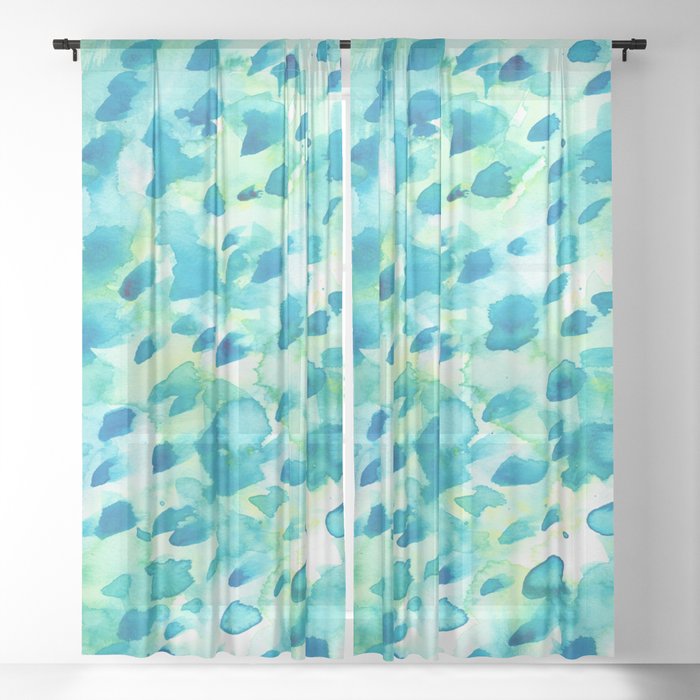 Aqua Abstract Watercolor Painted Spots, Aqua Green Shower Curtain