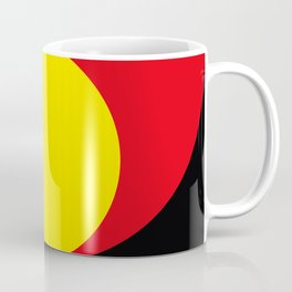 This is a sun splitting the sky in two sides, one black, one green. Spitting deep red round rays. Coffee Mug