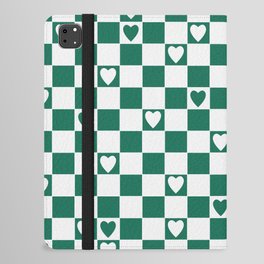 Checkered hearts teal and white iPad Folio Case