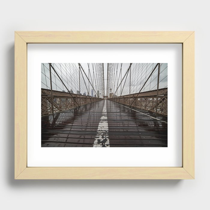 Empty morning on the Brooklyn bridge in New York City Recessed Framed Print