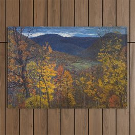 Autumn mountain vista twilight alpine birch and aspen foliage landscape painting by John Joseph Enneking Outdoor Rug