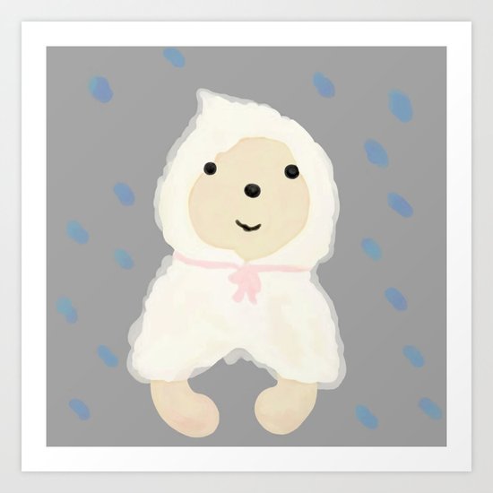 Alternative rain wear(Retriever wears a plastic bag in the rain) Art Print