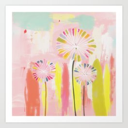 Abstract Pastel Pink Summer Dandelions Blooming Art Print