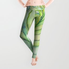 Peacock Feather Green Texture and Bubbles Leggings
