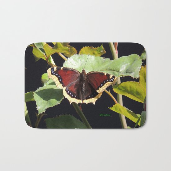 Mourning Cloak Butterfly at Rest on a Rose Leaf Bath Mat