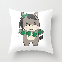 Donkey With Shamrocks Cute Animals For Happiness Throw Pillow