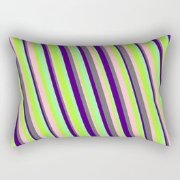 [ Thumbnail: Light Green, Pink, Dim Grey, Indigo & Green Colored Pattern of Stripes Rectangular Pillow ]