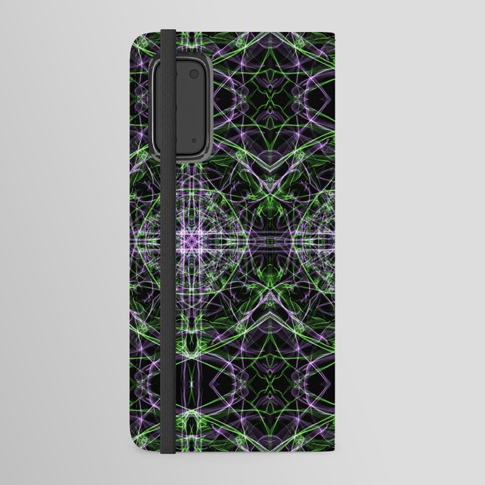 Liquid Light Series 76 ~ Green & Purple Abstract Fractal Pattern Android Wallet Case