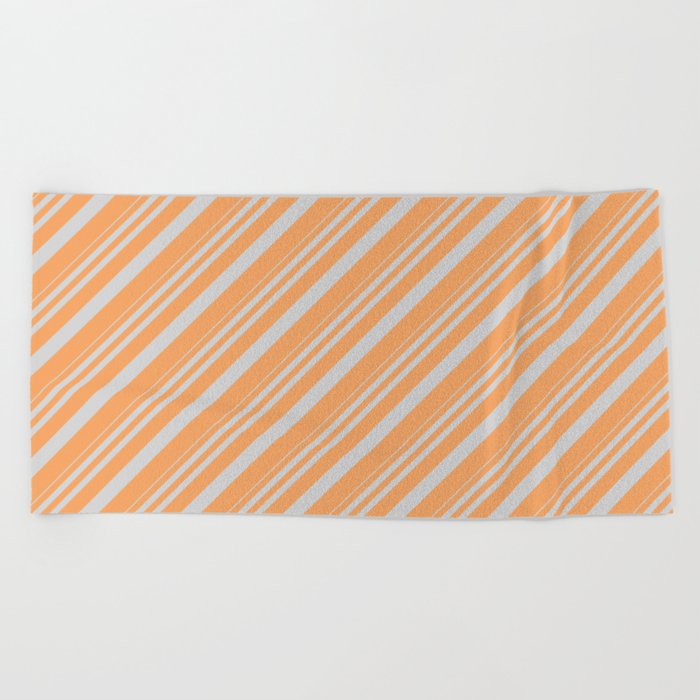 Light Gray and Brown Colored Lines Pattern Beach Towel