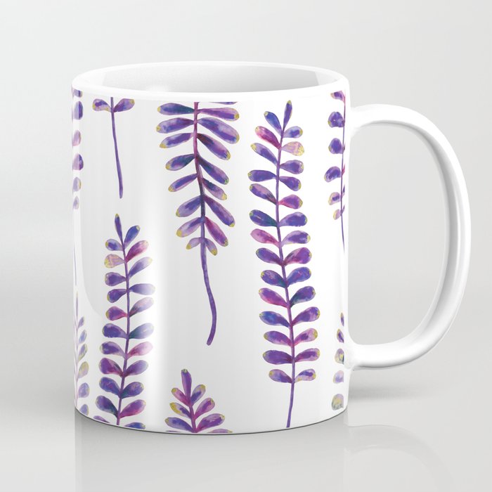 Watercolour Fern Pattern | Purple and Gold Coffee Mug