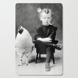 Smoking Boy with Chicken black and white photograph - photography - photographs Cutting Board | Walldecor, Photograph, Smokingboy, Bizarre, Children, Scary, Offbeat, Classic, Photos, Weird 