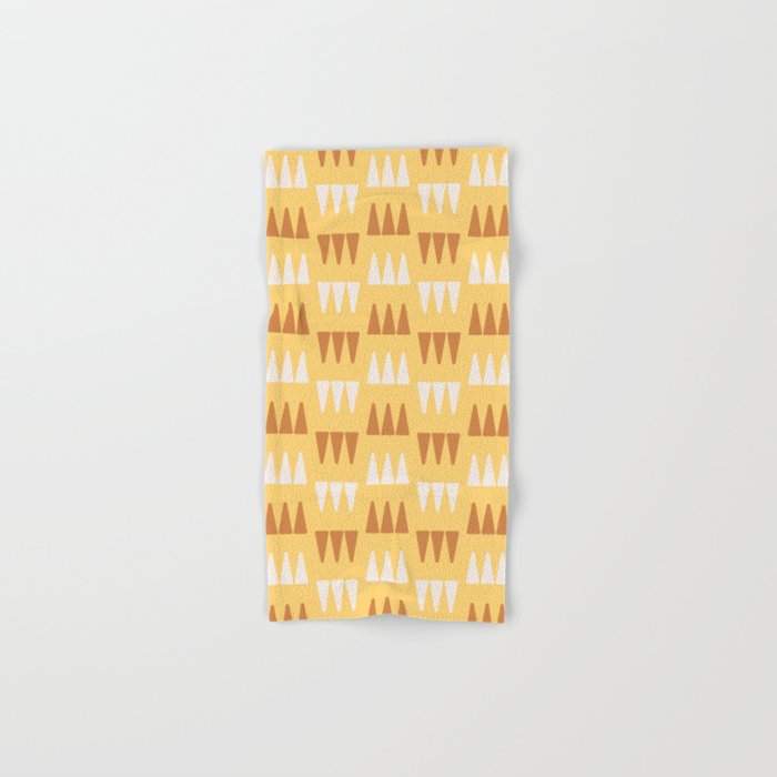 Retro Modernist Geometric Tri-Triangle Pattern 723 Saddle Brown Yellow and Cream Hand & Bath Towel
