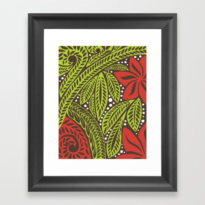 Polynesian flower floral green red tattoo design Framed Art Print