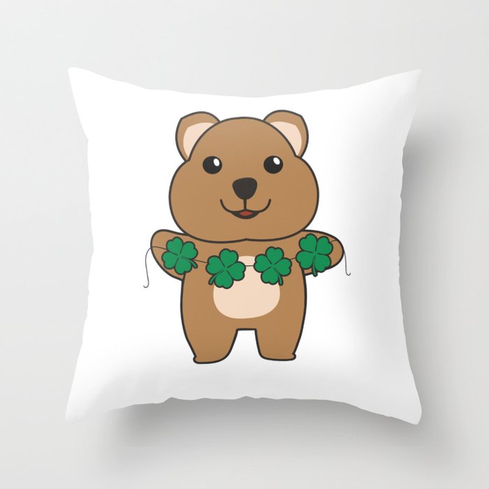 Quokka With Shamrocks Cute Animals For Good Luck Throw Pillow