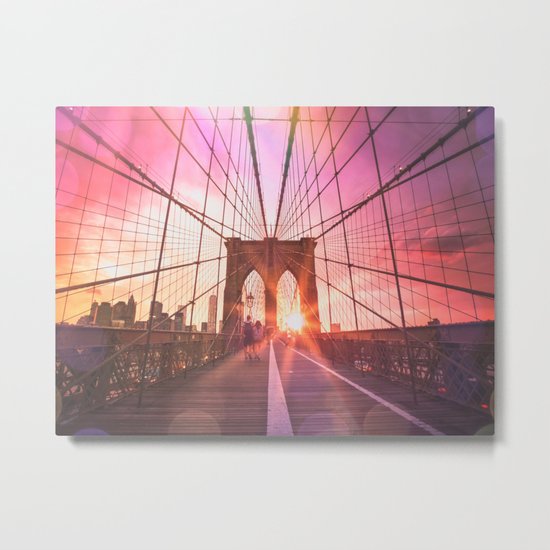 New York City Brooklyn Bridge Sunset Metal Print