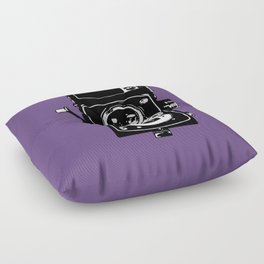 Big Vintage Camera Love - Black on Purple Background Floor Pillow