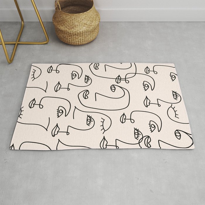 Abstract Faces Line Art Rug