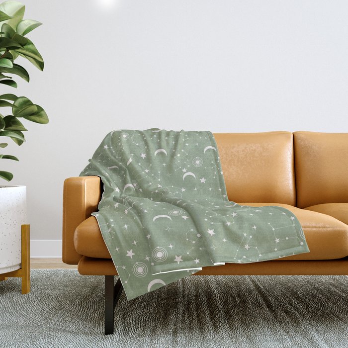 stars and constellations green Throw Blanket