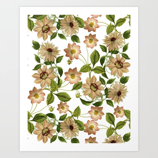 Floral retro vintage pattern pastel colored Art Print