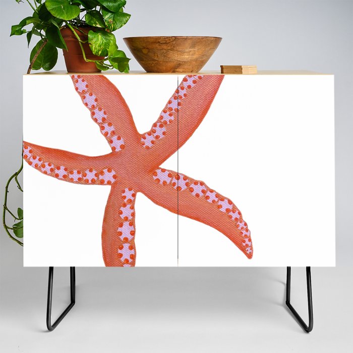 Orange Starfish ~ white background Credenza