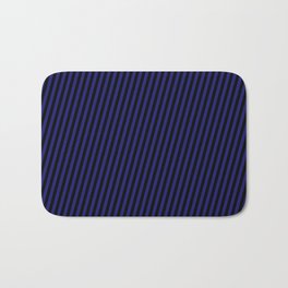 [ Thumbnail: Midnight Blue and Black Colored Pattern of Stripes Bath Mat ]