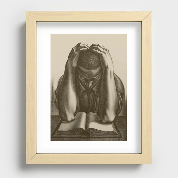 The literary reader; books and book lovers charcoal engraving print portrait by Abraham Joel Tobias Recessed Framed Print