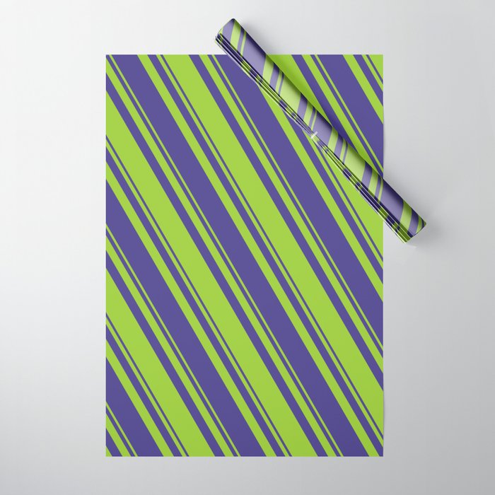 Dark Slate Blue and Green Colored Stripes Pattern Wrapping Paper