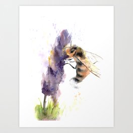 Honey Bee and Purple Flower Art Print