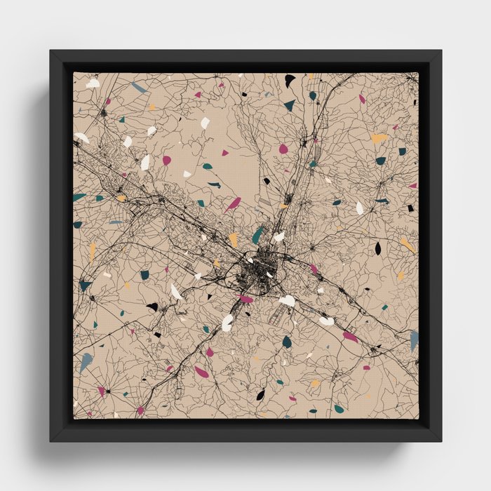 Spain, Zaragoza - Terrazzo City Map Collage Framed Canvas