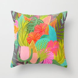 Saturated Tropical Plants and Flowers Throw Pillow