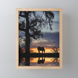 Beautiful Horse and Oak Tree Sunrise with Water Framed Mini Art Print