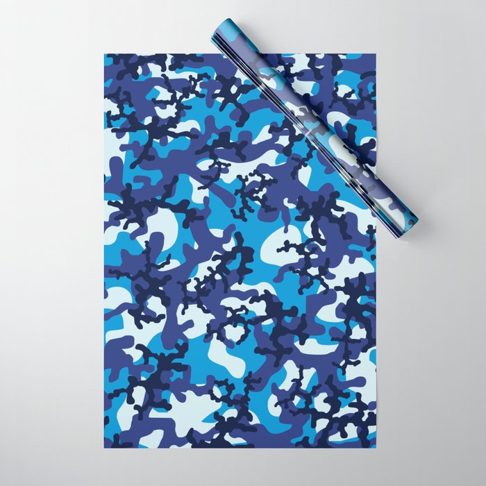 Blue Camouflage Print Cool Trendy Camo Pattern Wrapping Paper