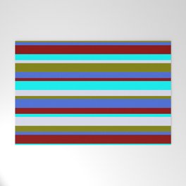 [ Thumbnail: Colorful Green, Royal Blue, Dark Red, Cyan & Lavender Colored Lined Pattern Welcome Mat ]