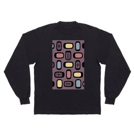 Midcentury MCM Rounded Rectangles Mauve Multicolored Long Sleeve T-shirt