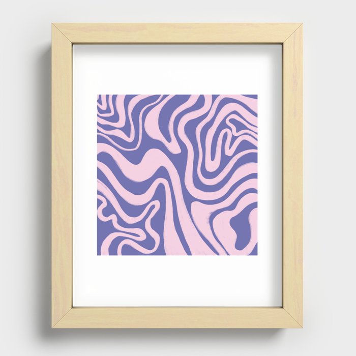 Retro Very Peri + Blush Pink Liquid Swirl Recessed Framed Print