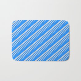 [ Thumbnail: Blue and Light Gray Colored Lines Pattern Bath Mat ]