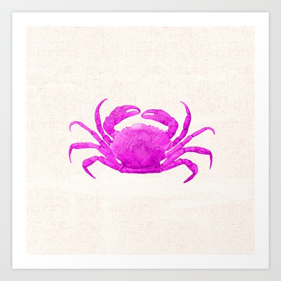 Nautical Pink Crab Linen Art Print