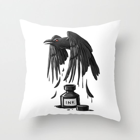 Ink Raven Throw Pillow