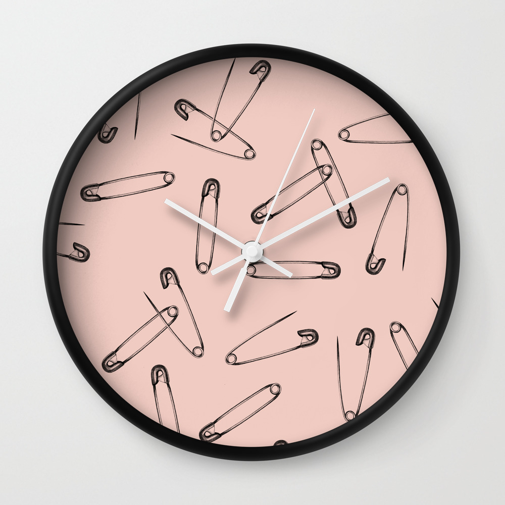 Pink Safety Pin Wall Clock By Smalldrawing Society6
