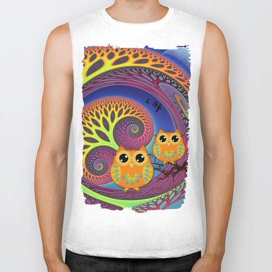 Owls in a magical tree Biker Tank
