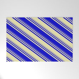 [ Thumbnail: Pale Goldenrod & Blue Colored Stripes Pattern Welcome Mat ]