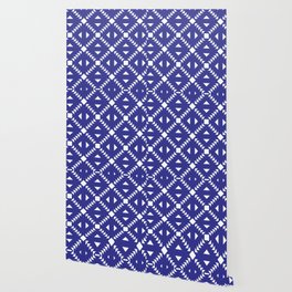 Navy Blue Tiles Retro Pattern Abstract Tiled Moroccan Art Wallpaper