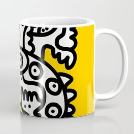 Black and White Cool Monsters Graffiti on Yellow Background Coffee Mug
